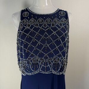 Jackie Jon Evening Gown Women’s Size 14 Navy Blue Beaded Sleeveless Formal
